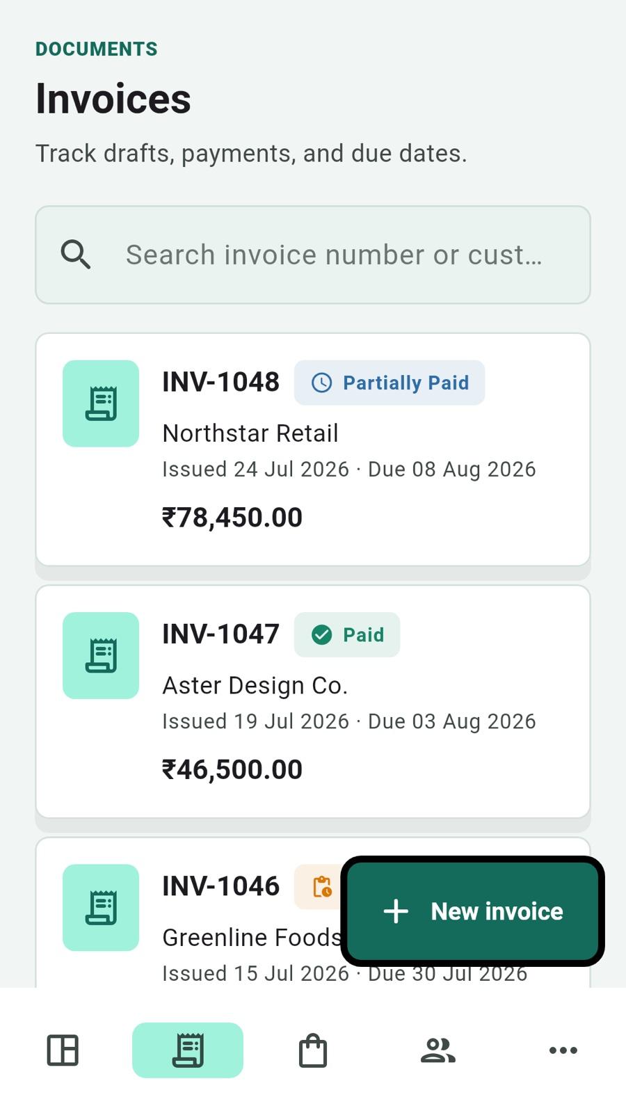 DG Invoice Maker invoice list