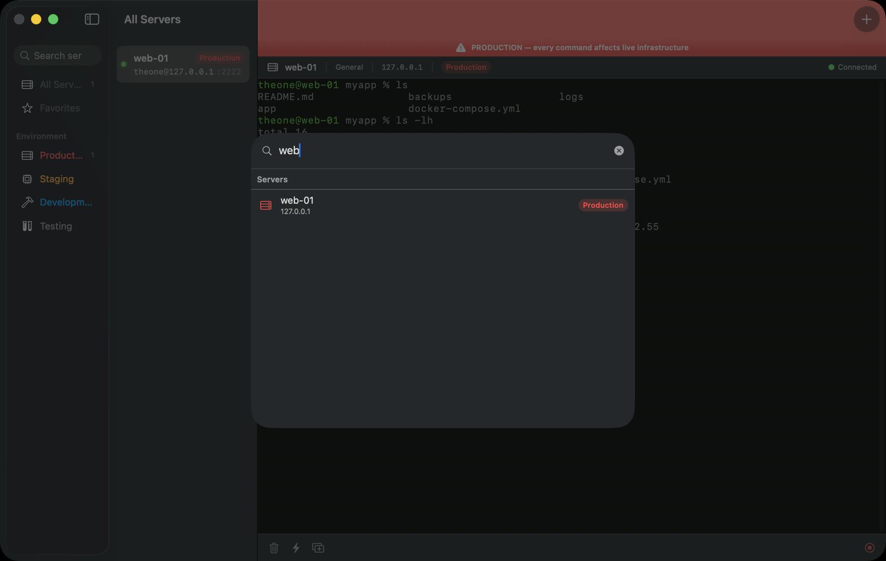 ServerDesk searchable command palette